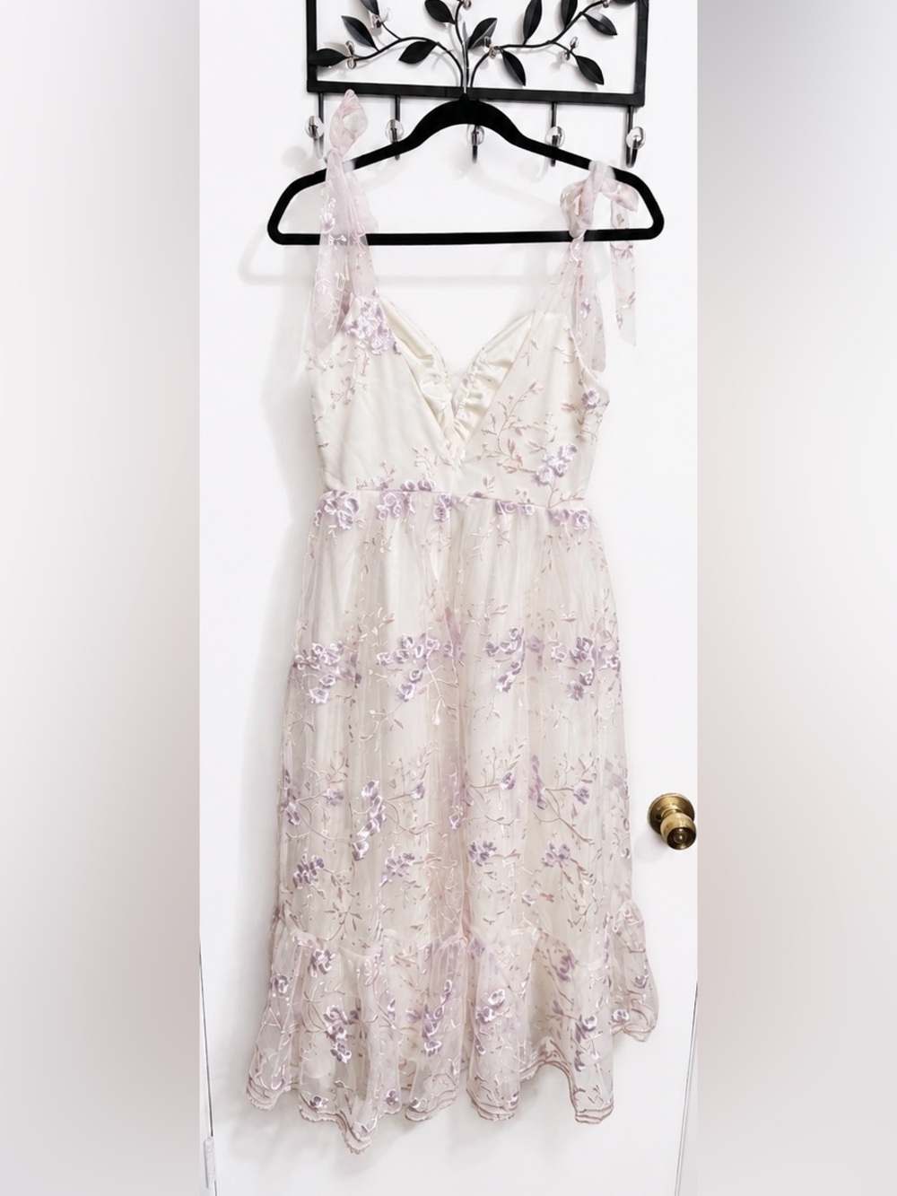 Lulus Distinctly Sweet White Floral Embroidered Tie-Strap Midi Dress - Picture 2 of 8